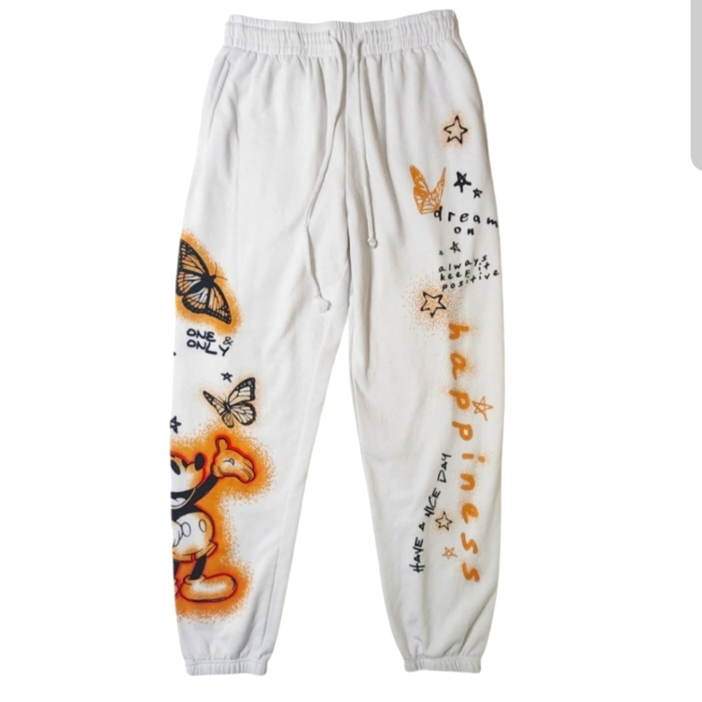 Disney Mickey Mouse Happiness Star Fleece Sweatpants sz M white